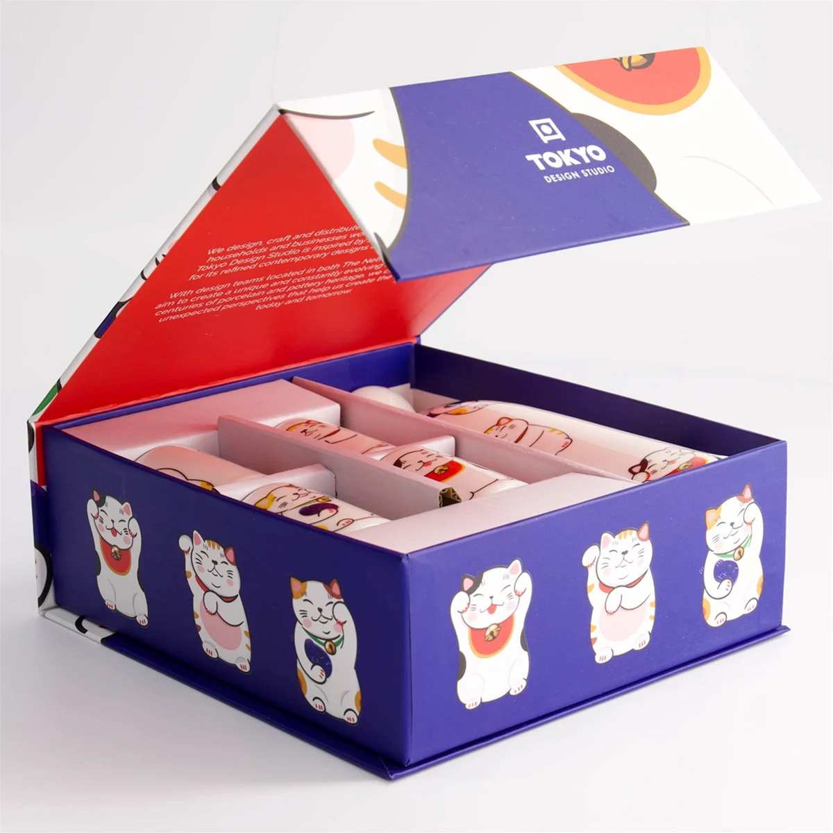 Sake sett, 4 kopper + karaffel "Kawaii Lucky Cat" - Tokyo design studio — bilde 3