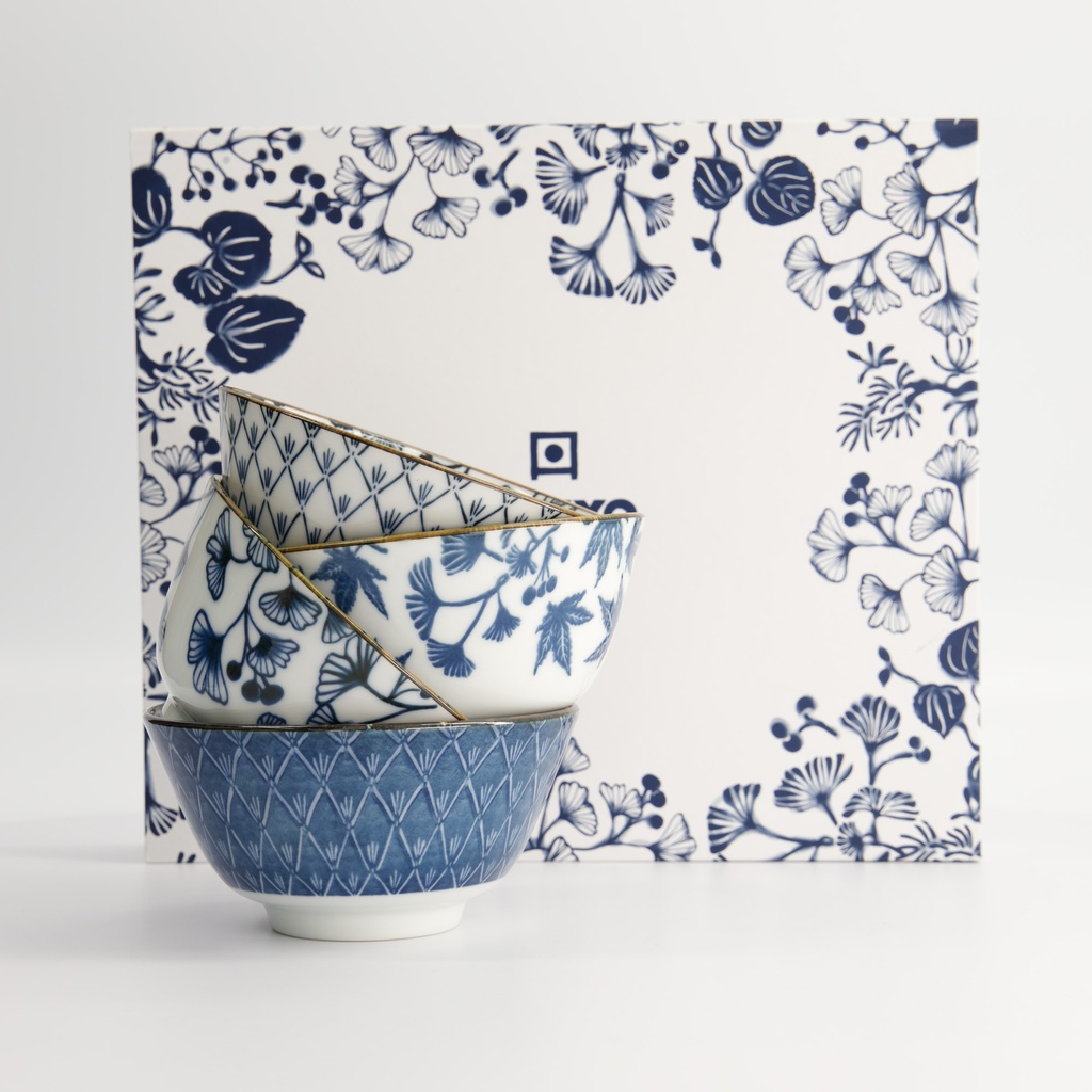 Flora Japonica Ris Skåler, Gaveeske 4 stk blandet mønster - Tokyo design studio — bilde 1