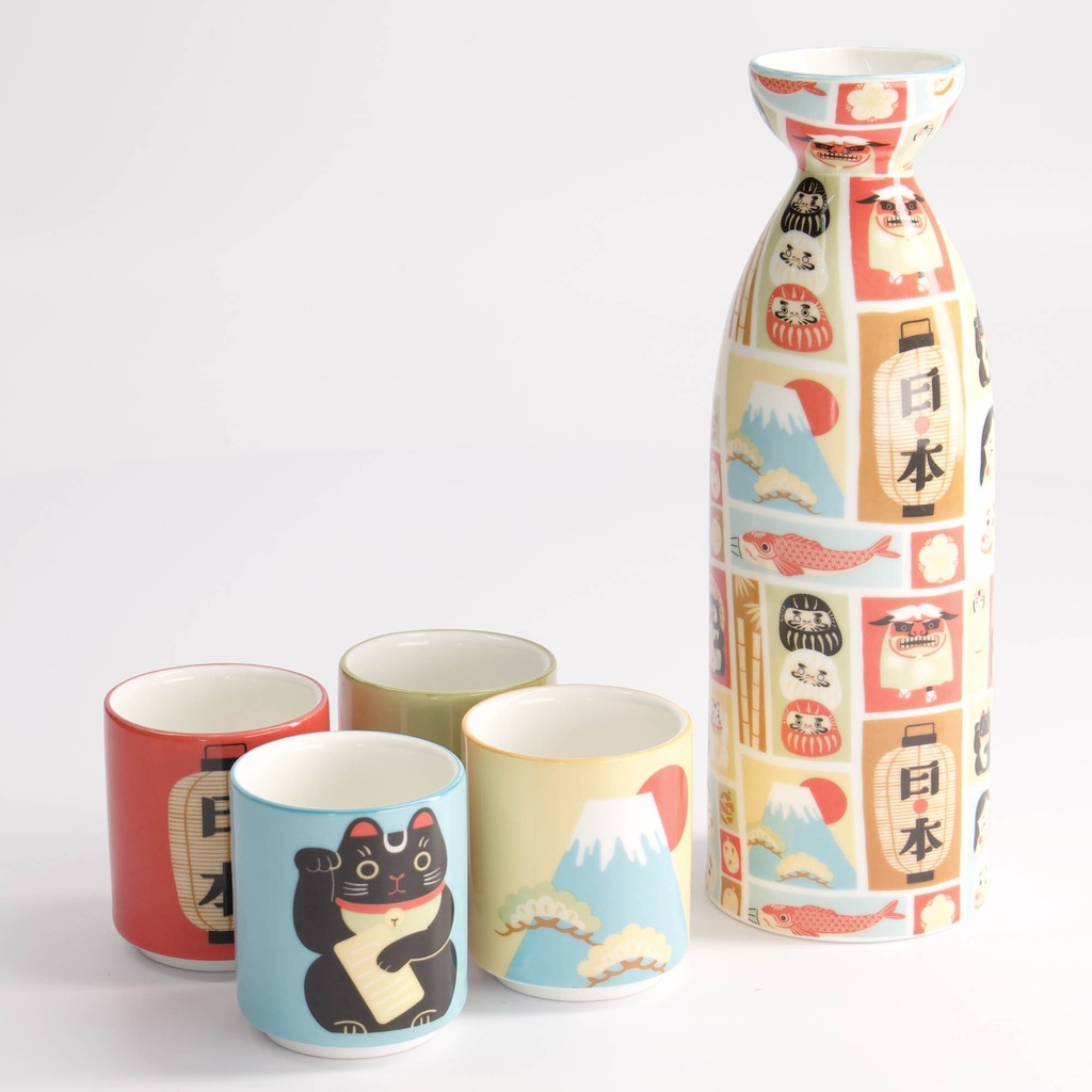 Sake sett, 4 kopper + karaffel "Kawaii Japan" - Tokyo design studio — bilde 1