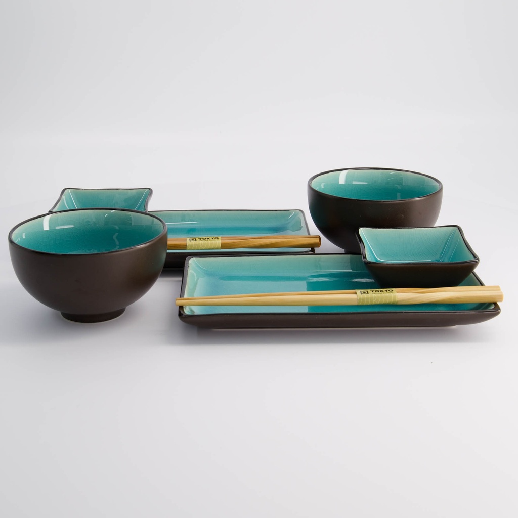 Glossy turkis sushisett 8 deler i gaveeske - Tokyo design studio — bilde 1