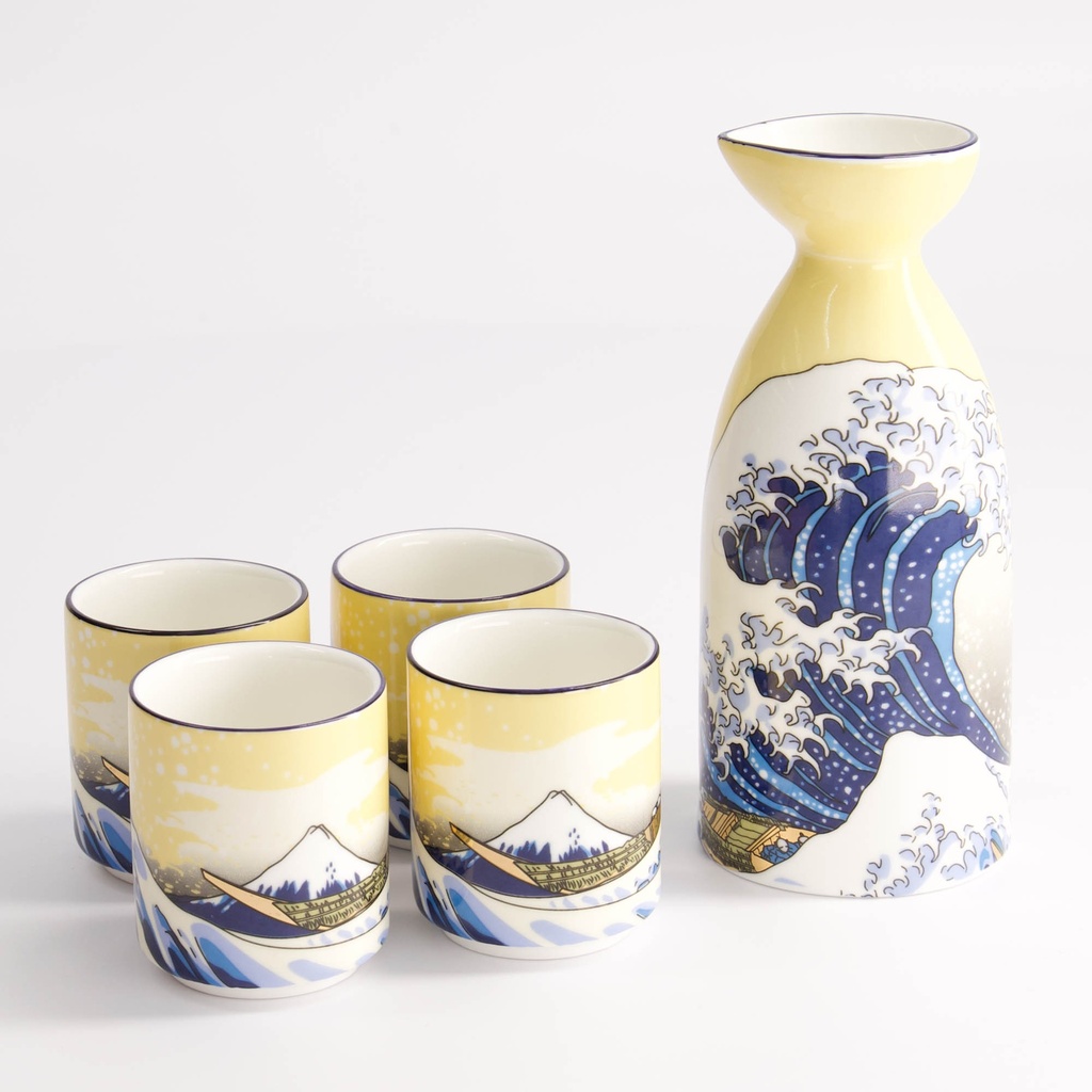 Sake sett, 4 kopper + karaffel "Kawaii Hokusai" - Tokyo design studio — bilde 1