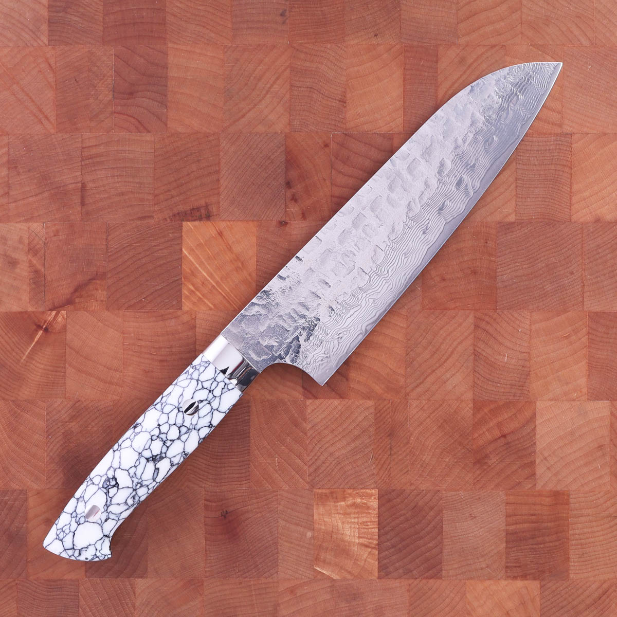 18cm Grønnsakskniv (santoku) "white turquise" damask, VG10 - SAJI — bilde 1