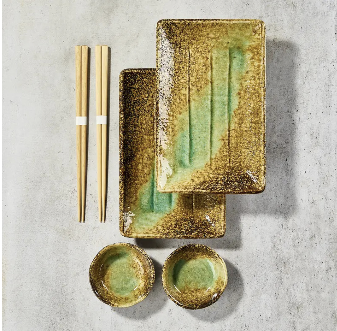 Sushisett 6 deler i gaveeske, gul/brun - Nishikidori — bilde 2
