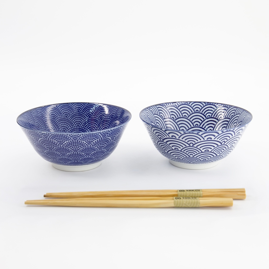 Gavesett, Tayo skål 2stk, m/Spisepinner "wave + dots" 15.2x6.7cm - Tokyo Design Studio — bilde 3