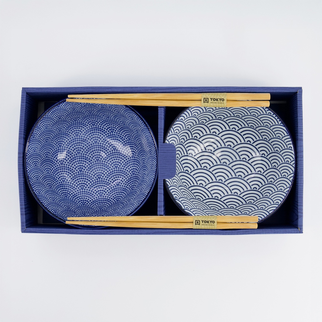 Gavesett, Tayo skål 2stk, m/Spisepinner "wave + dots" 15.2x6.7cm - Tokyo Design Studio — bilde 6