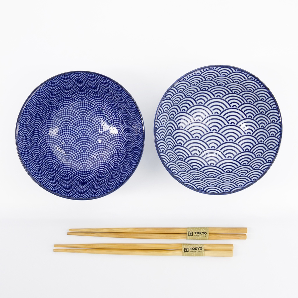 Gavesett, Tayo skål 2stk, m/Spisepinner "wave + dots" 15.2x6.7cm - Tokyo Design Studio — bilde 2