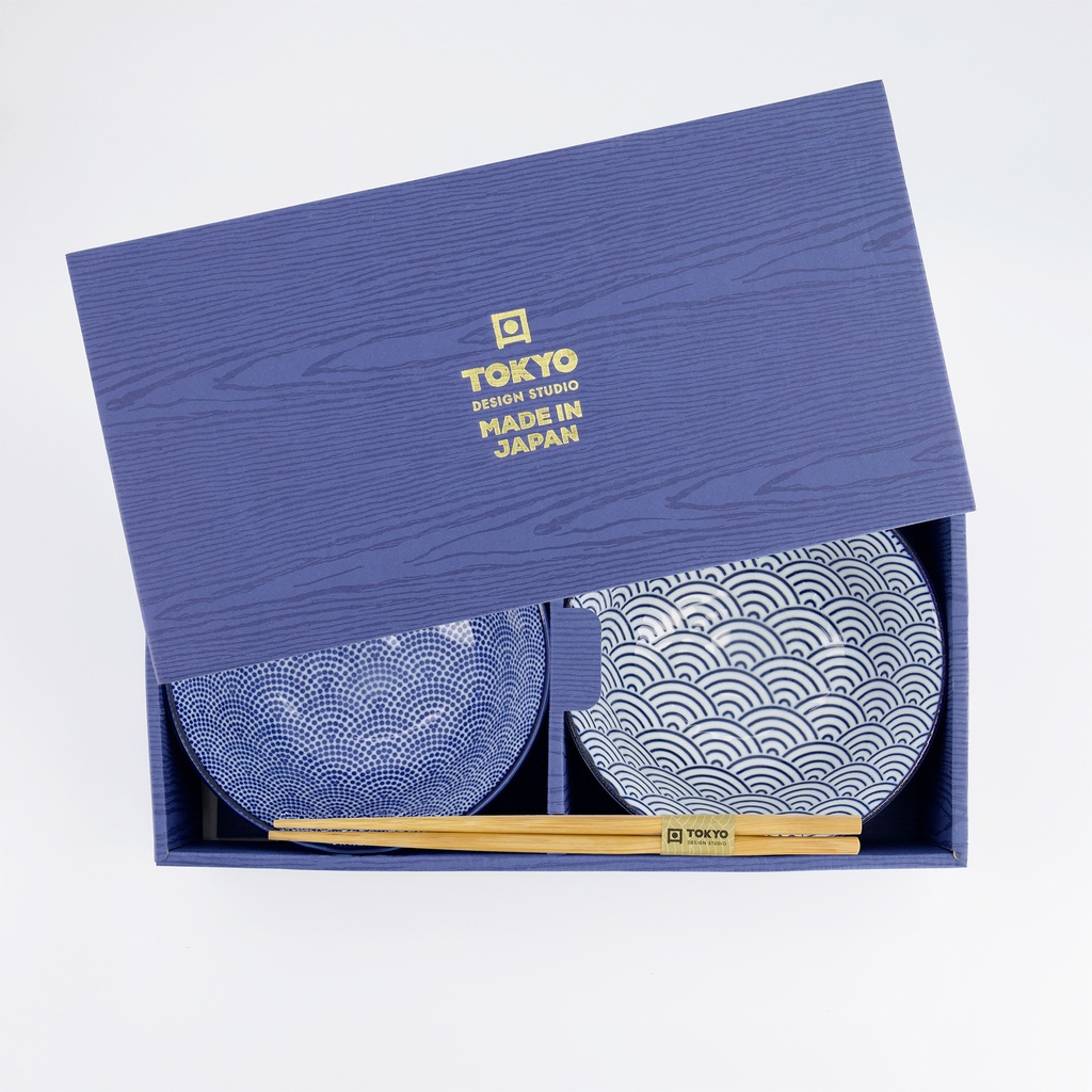Gavesett, Tayo skål 2stk, m/Spisepinner "wave + dots" 15.2x6.7cm - Tokyo Design Studio — bilde 5