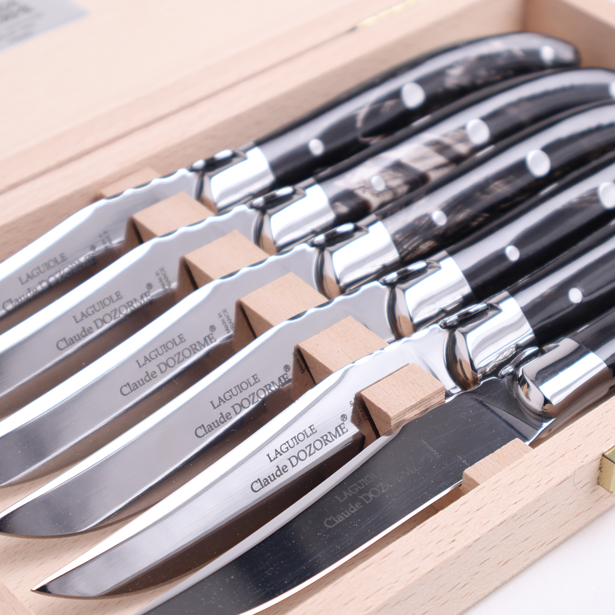 Biffkniver 6. stk svart horn - Claude Dozorme Laguiole — bilde 4