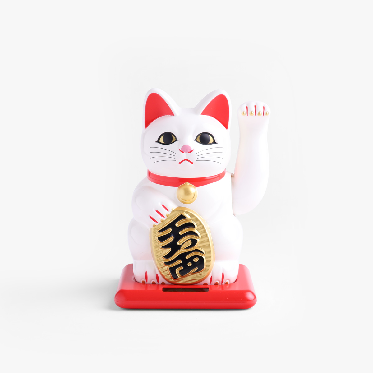 Lucky Cat, liten (16cm høy), solcelle, hvit - KOKUSAI — bilde 1