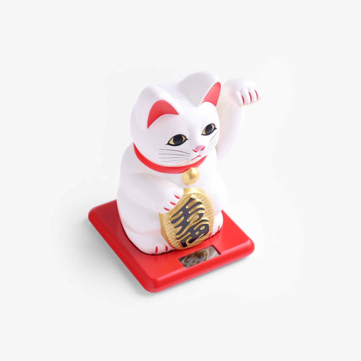 Lucky Cat, liten (16cm høy), solcelle, hvit - KOKUSAI — bilde 3
