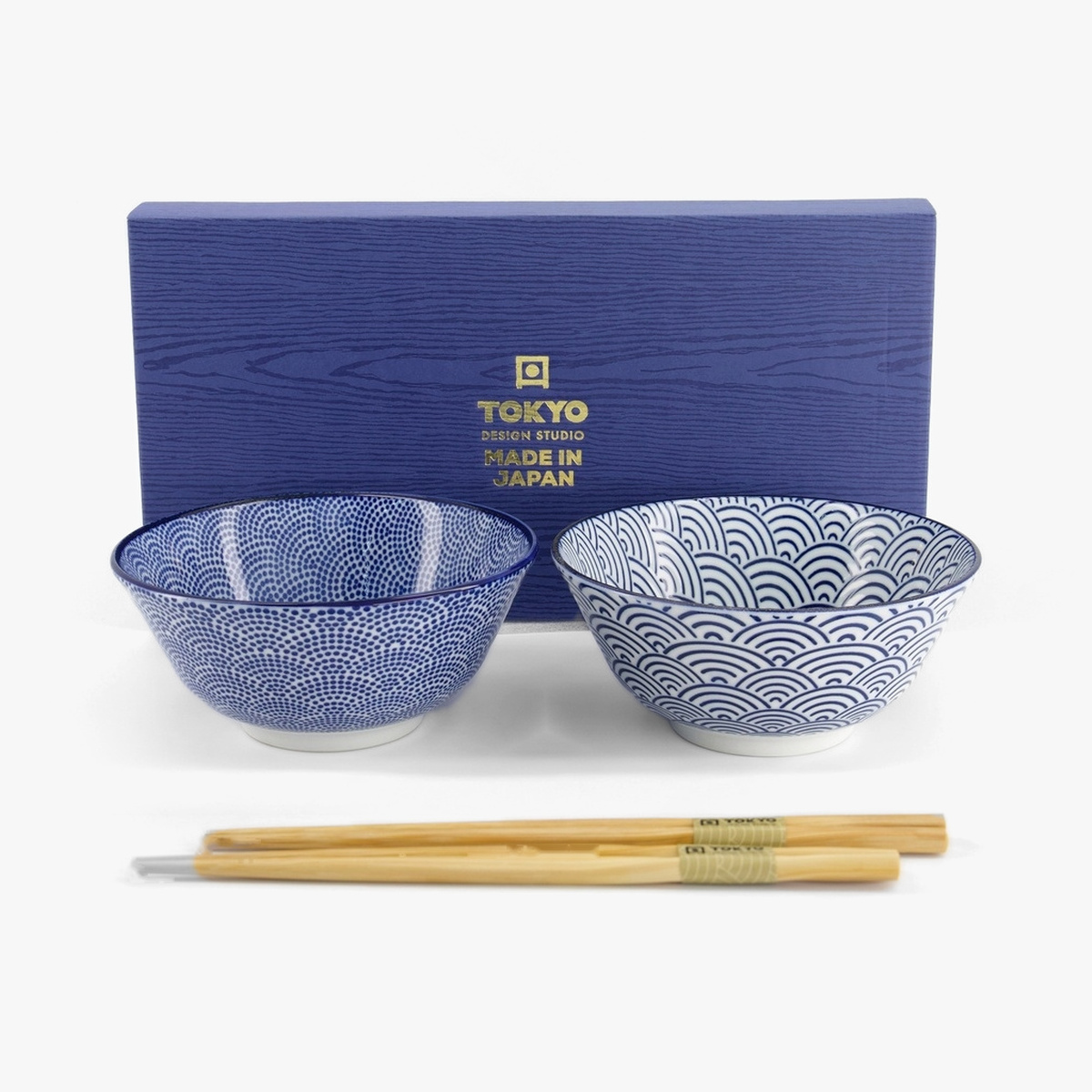 Gavesett, Tayo skål 2stk, m/Spisepinner "wave + dots" 15.2x6.7cm - Tokyo Design Studio — bilde 1