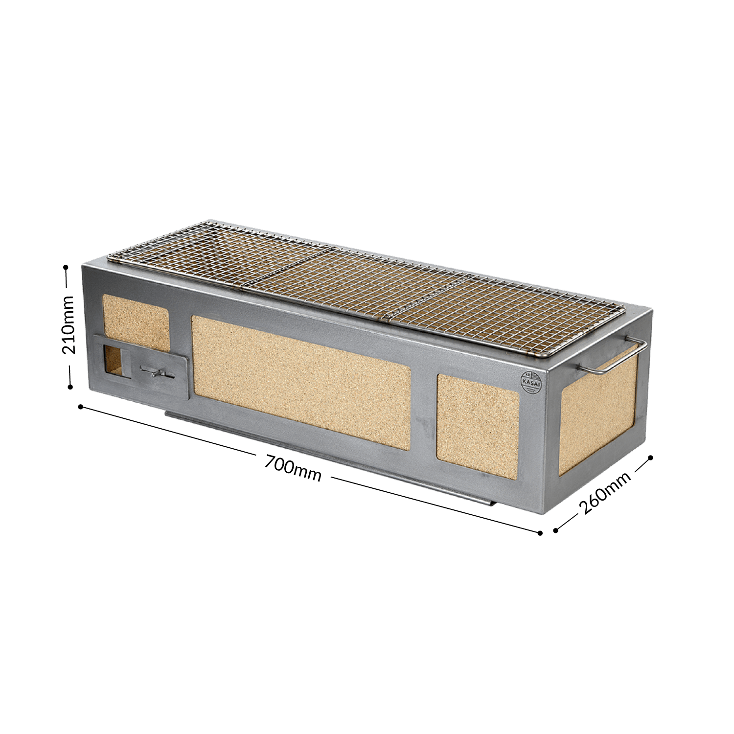 Konro-grill Lang, rustfritt stål, 70 x 26 cm – Kasai
